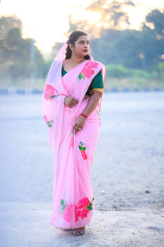 PHOOLOREE SAREE in BABY PINK