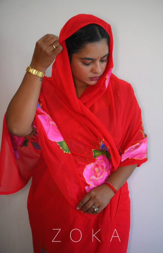 RED PHOOLOREE in Georgette